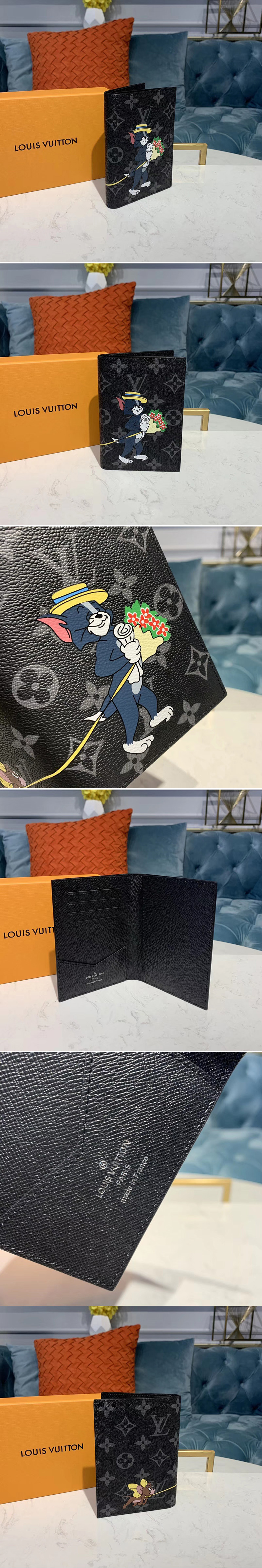 Replica Louis Vuitton M64411 LV Passport Cover Wallet Monogram Eclipse Canvas With Tom And Jerry