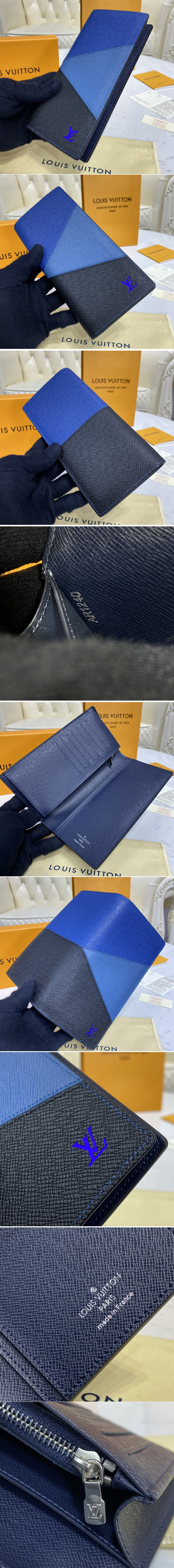 Replica Louis Vuitton M30713 LV Brazza wallet in Blue monochrome Taiga leather