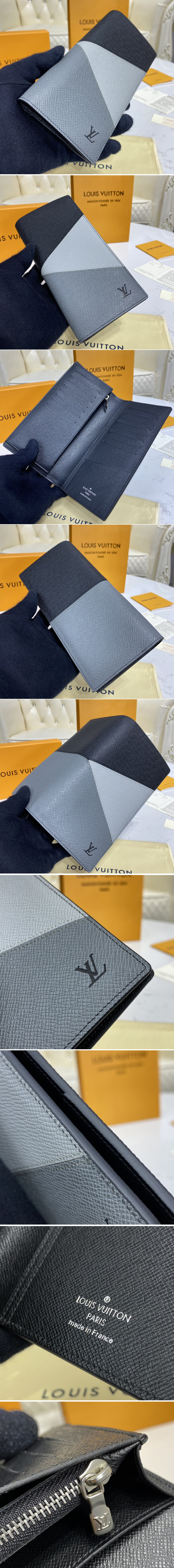 Replica Louis Vuitton M30713 LV Brazza wallet in Gray monochrome Taiga leather