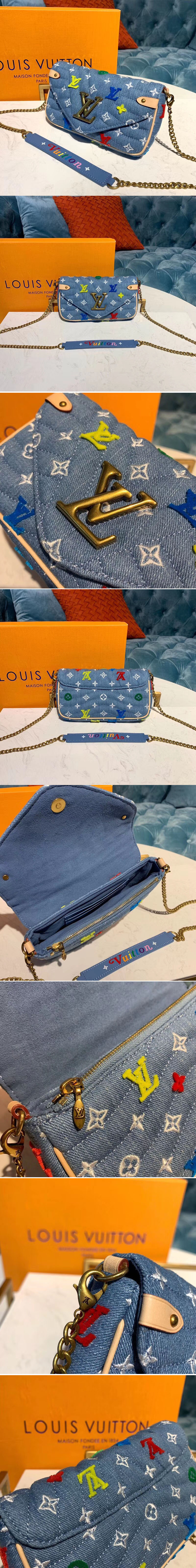 Replica Louis Vuitton M67531 LV New Wave Chain Pochette Bags Blue Monogram Denim