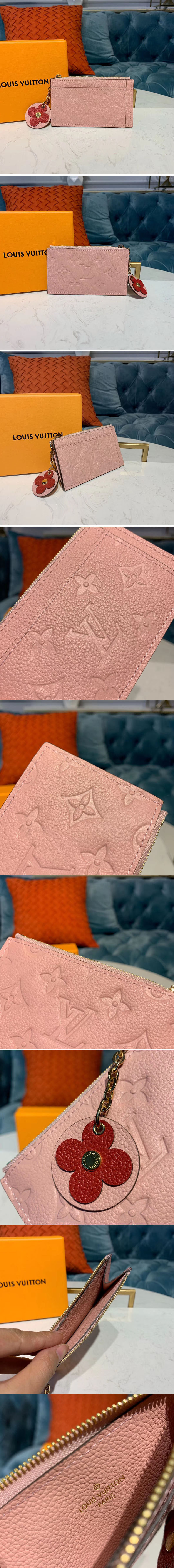 Replica Louis Vuitton M67853 LV Zipped Card Holder Pink Monogram Empreinte leather