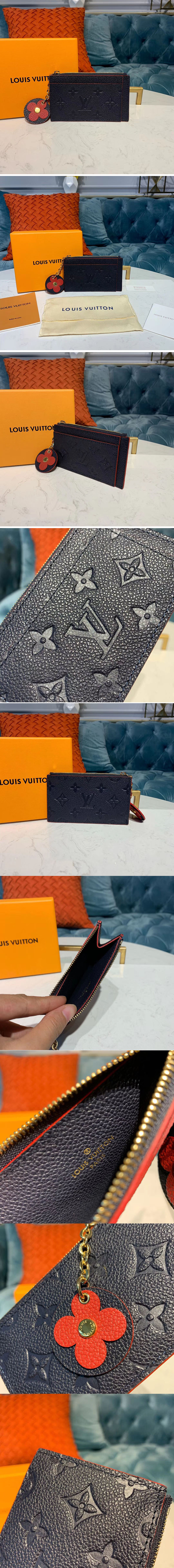 Replica Louis Vuitton M68338 LV Zipped Card Holder Navy Blue Monogram Empreinte leather