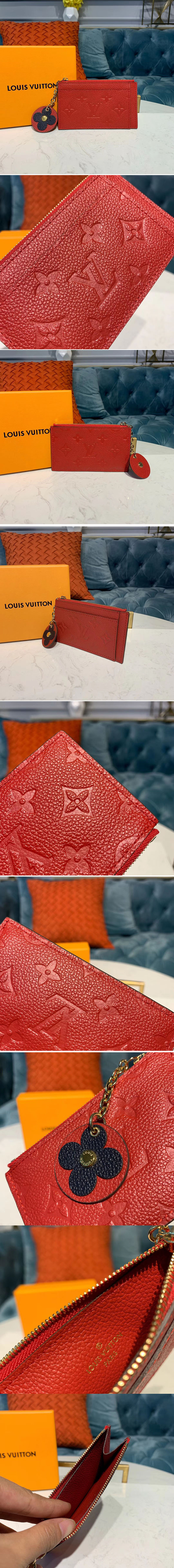Replica Louis Vuitton M68338 LV Zipped Card Holder Red Monogram Empreinte leather