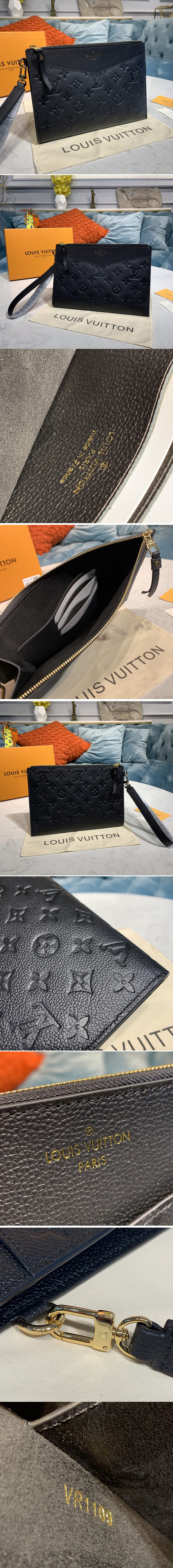 Replica Louis Vuitton M68705 LV Pochette Melanie MM Bag in Black Monogram Empreinte leather