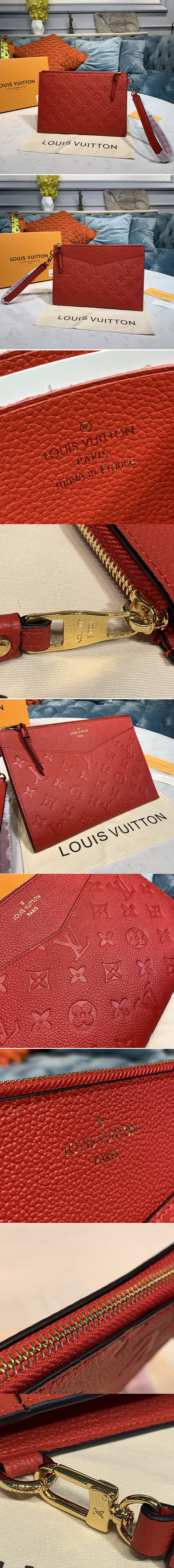 Replica Louis Vuitton M68707 LV Pochette Melanie MM Bag in Red Monogram Empreinte leather