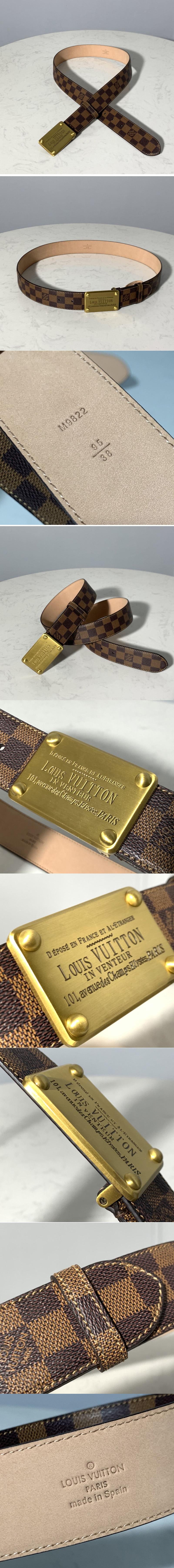 Replica Louis Vuitton M9822 LV Initiales 40MM Belts in Damier Ebene Canvas