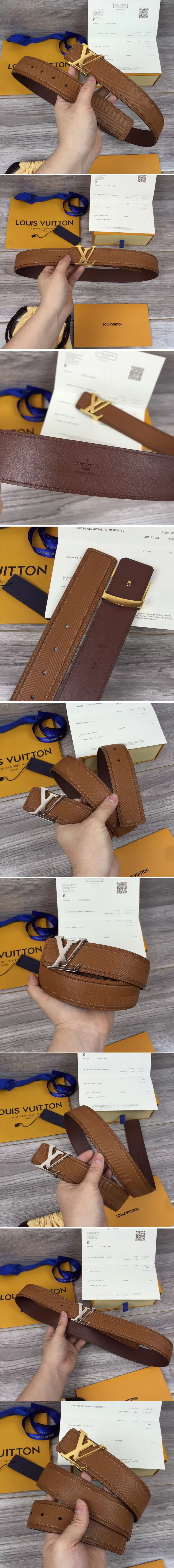 Replica Louis Vuitton M9912S LV Pyramide 40MM Calf Leather Belts Silver/Gold Buckle
