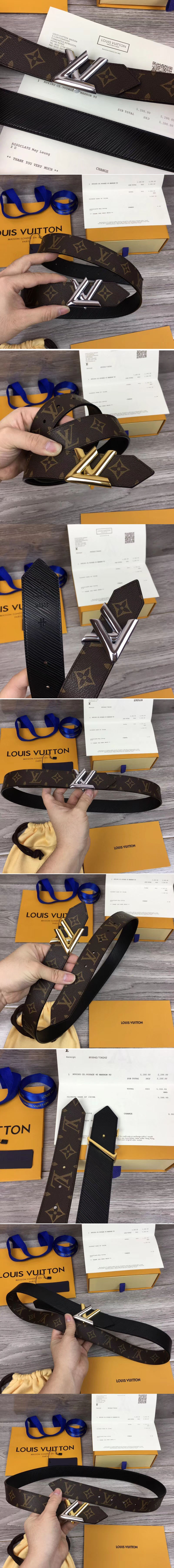 Replica Louis Vuitton M9935U LV Circle 35mm Reversible Belts Epi Leather and Monogram Canvas Black