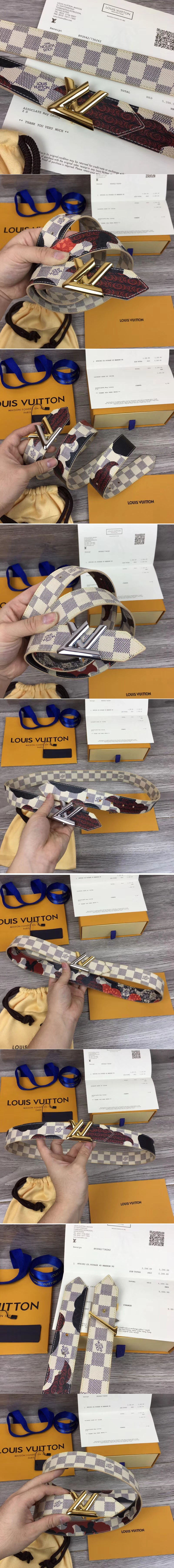 Replica Louis Vuitton MP029 LV Circle 35mm Reversible Belts Damier Azur Canvas
