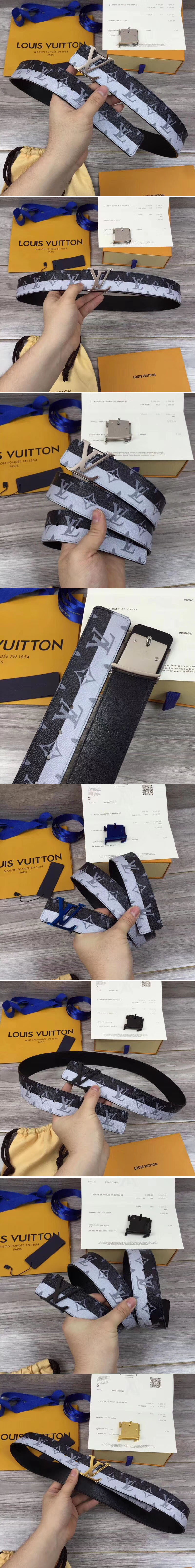 Replica Louis Vuitton MP034S LV Initiales 40MM Double Monogram Eclipse Canvas Belts Silver Buckle