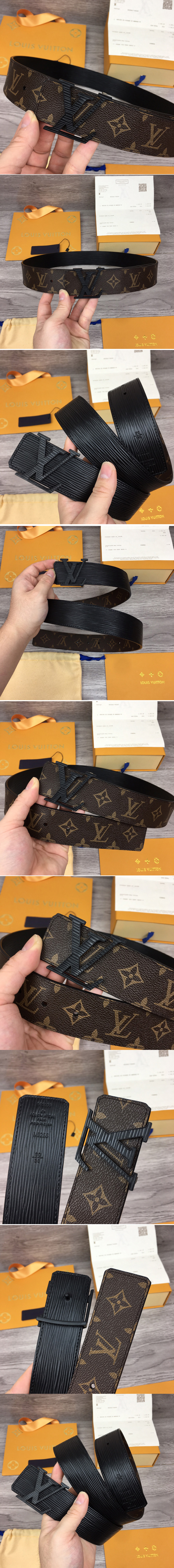 Replica Louis Vuitton MP069V LV Initiales 40mm reversible belt In Black Epi/Monogram Canvas With Black Buckle