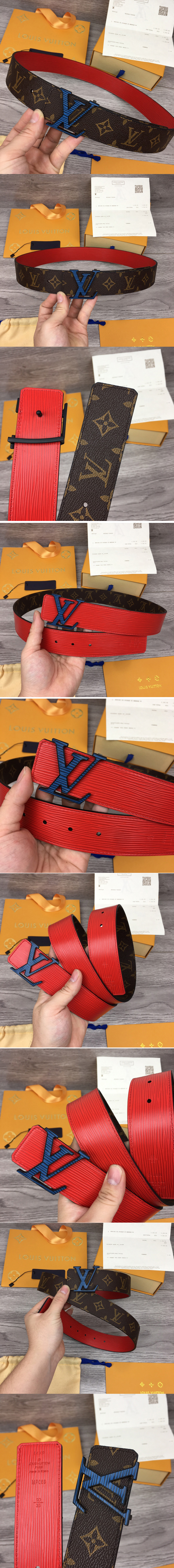 Replica Louis Vuitton MP069V LV Initiales 40mm reversible belt In Red Epi/Monogram Canvas With Blue Buckle