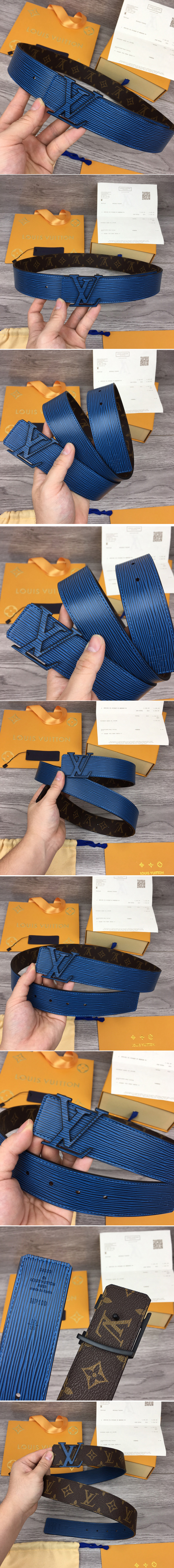 Replica Louis Vuitton MP109V LV Initiales 40mm reversible belt In Blue Epi/Monogram Canvas With Blue Buckle