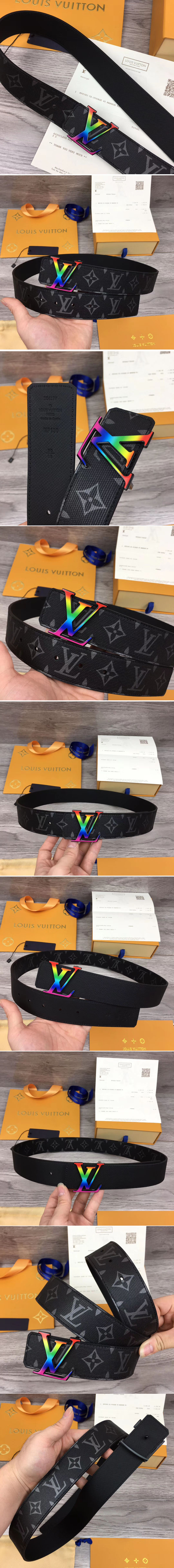 Replica Louis Vuitton MP130V LV Initiales 40mm Reversible Belt Monogram Eclipse canvas and Taiga Leather Rainbow LV Buckle