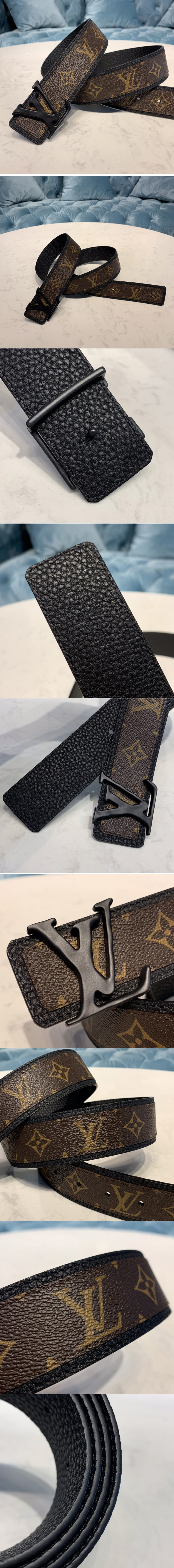 Replica Louis Vuitton MP205V LV Shape Patchwork 40mm belt in Monogram canvas With Black Buckle