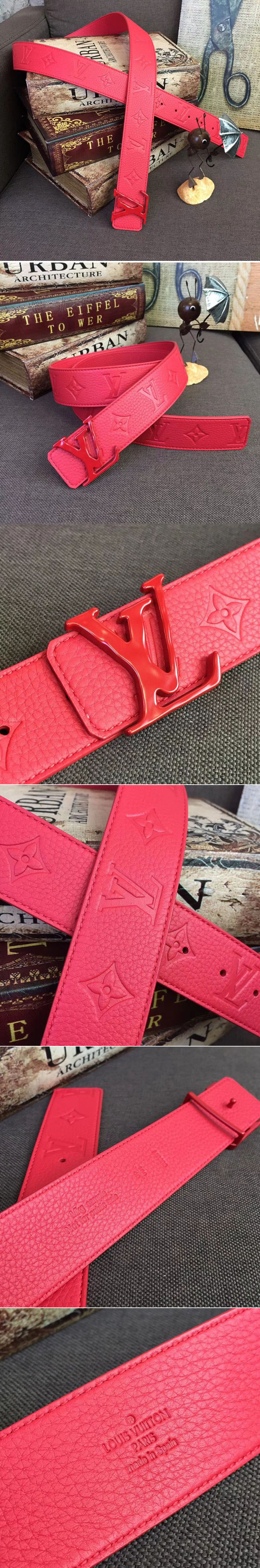 Replica Louis Vuitton MP238Q LV Shape 40mm Belt Taurillon Leather Red