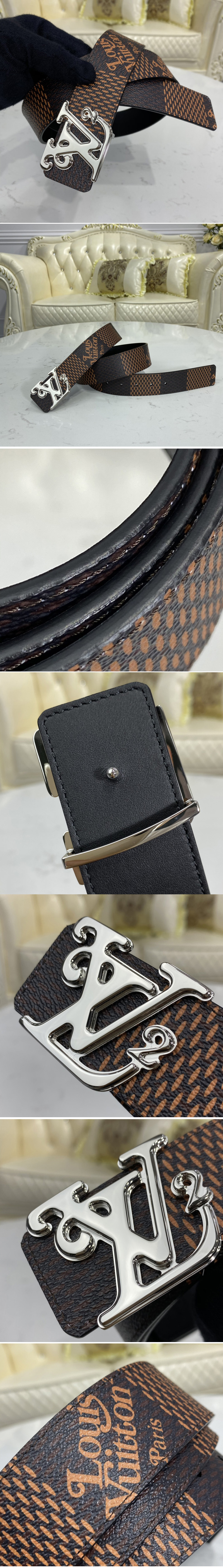 Replica Louis Vuitton MP254V LV Squared LV 40mm reversible belt in Ebene/Black With Silver Buckle