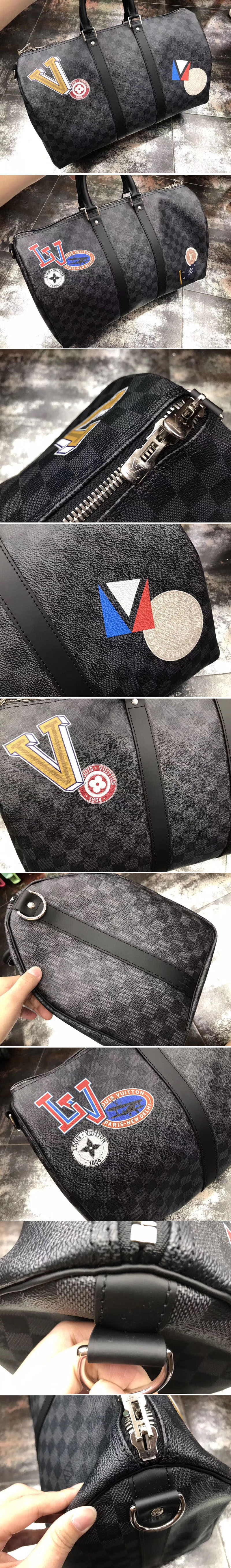 Replica Louis Vuitton N41057 Keepall Bandouliere 45 Damier Graphite Stickers Bags