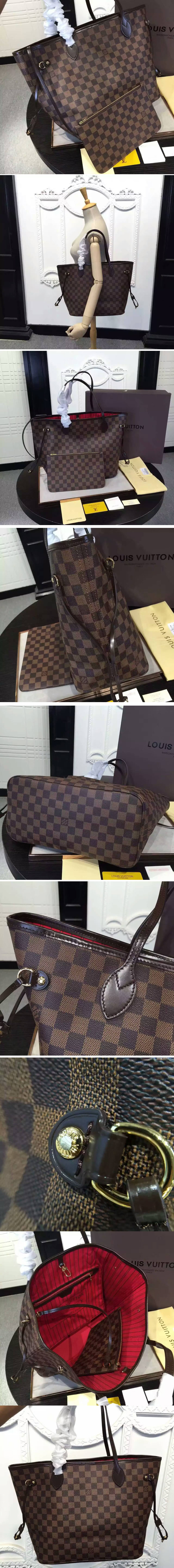 Replica Louis Vuitton N41358 Damier Ebene Canvas Neverfull MM Bags