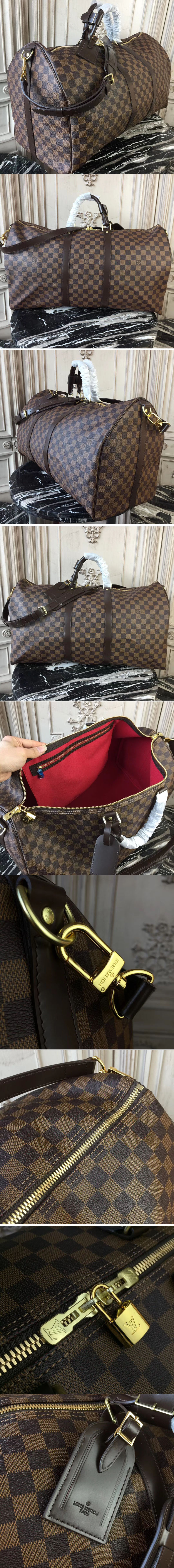Replica Louis Vuitton N41414 Keepall Bandouliere 55 Damier Ebene Canvas Bags