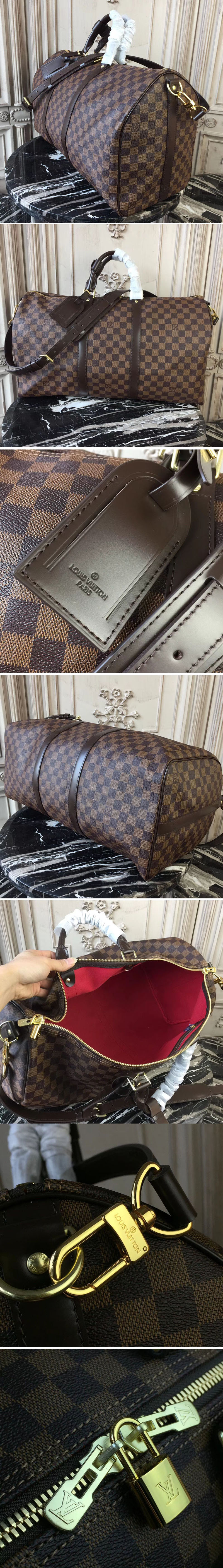 Replica Louis Vuitton N41428 Keepall Bandouliere 45 Damier Ebene Canvas Travel Bags