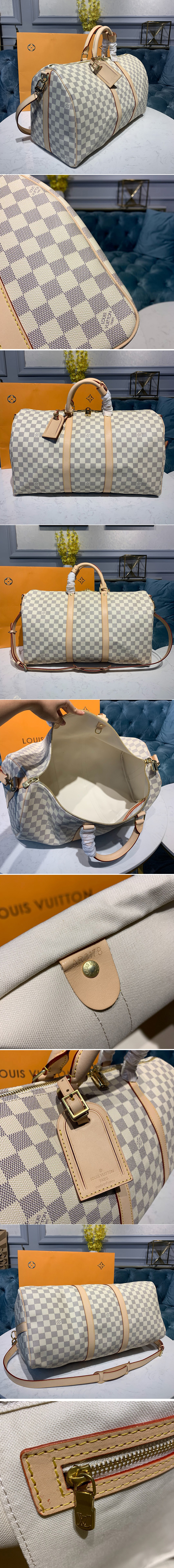 Replica Louis Vuitton N41430 LV Keepall Bandouliere 50 Bag in Damier Azur Canvas