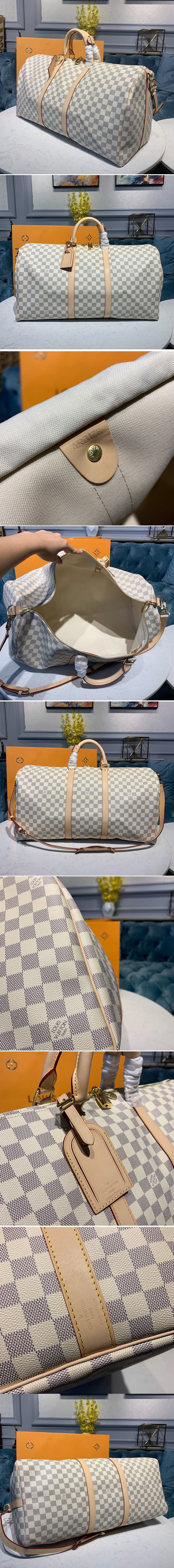 Replica Louis Vuitton N41429 LV Keepall Bandouliere 55 Bag in Damier Azur Canvas