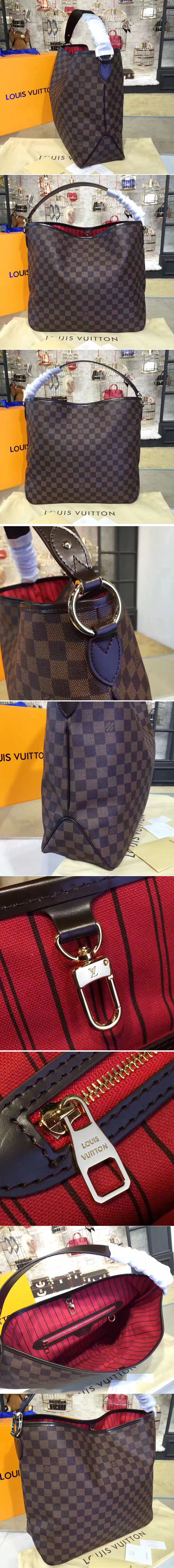 Replica Louis Vuitton N41460 Damier Ebene Canvas Delightful MM Bags