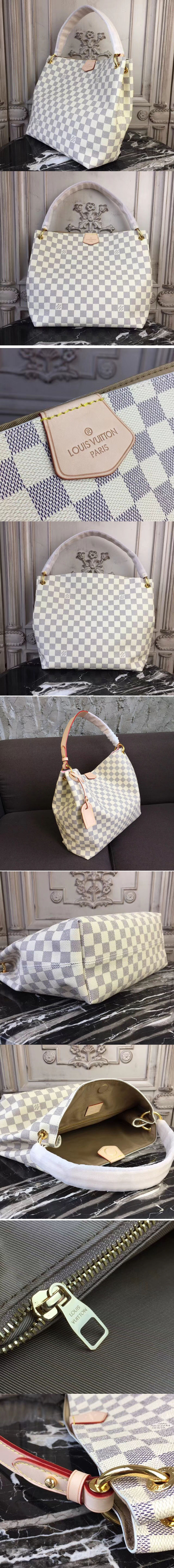 Replica Louis Vuitton N42248 Graceful PM Damier Azur Canvas Bags Beige