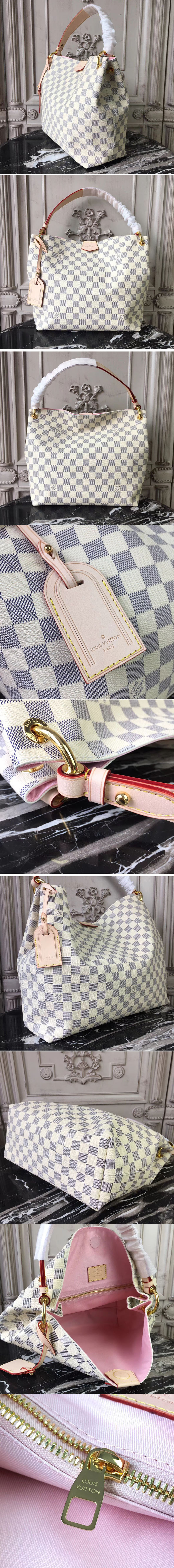 Replica Louis Vuitton N42249 Graceful PM Damier Azur Canvas Bags Pink