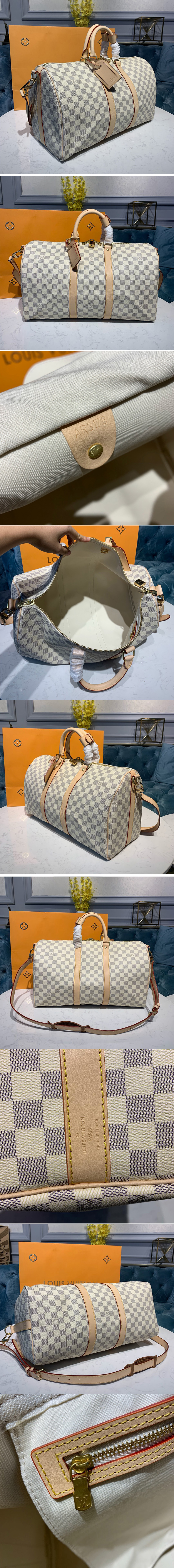 Replica Louis Vuitton N48223 LV Keepall Bandouliere 45 Bag in Damier Azur Canvas