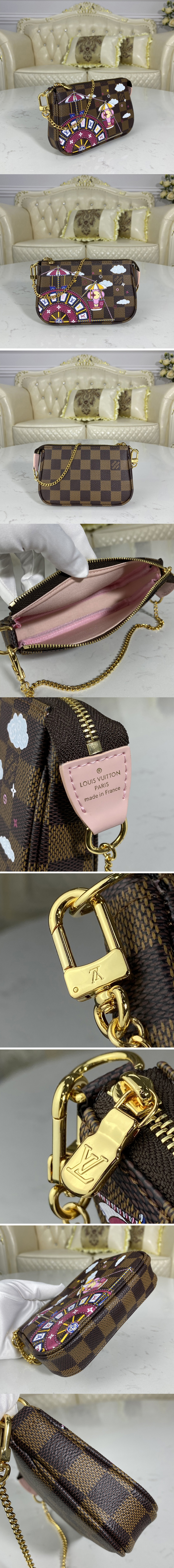 Replica Louis Vuitton N60402 LV Mini Pochette Accessoires in Damier Ebene canvas