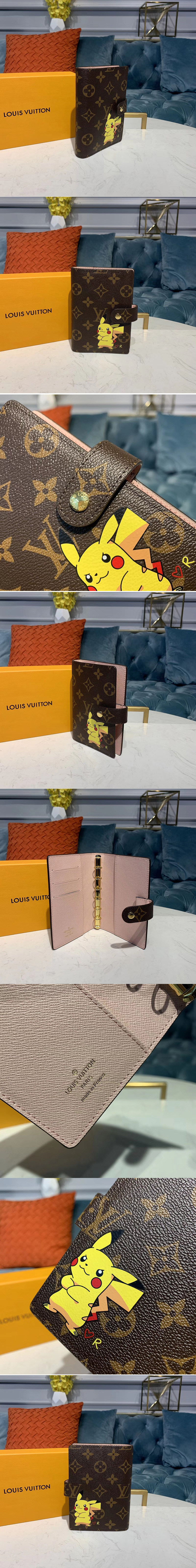 Replica Louis Vuitton R20005 LV Small Ring Agenda Cover Wallet Monogram canvas With Pikachu