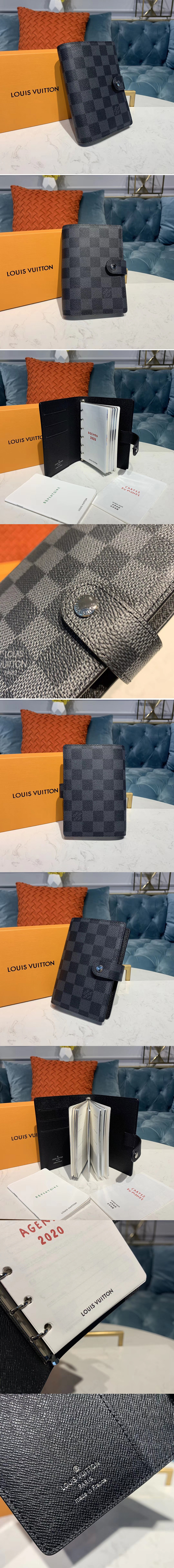 Replica Louis Vuitton R20005 LV Small Ring Agenda Cover Damier Graphite Canvas