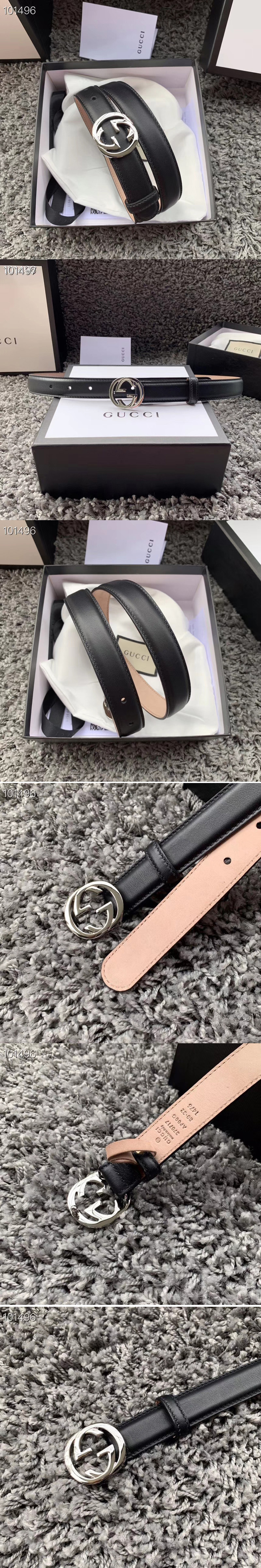 Replica Women's Gucci 370717 25mm Leather belt with Interlocking Silver G buckle in Black Leather