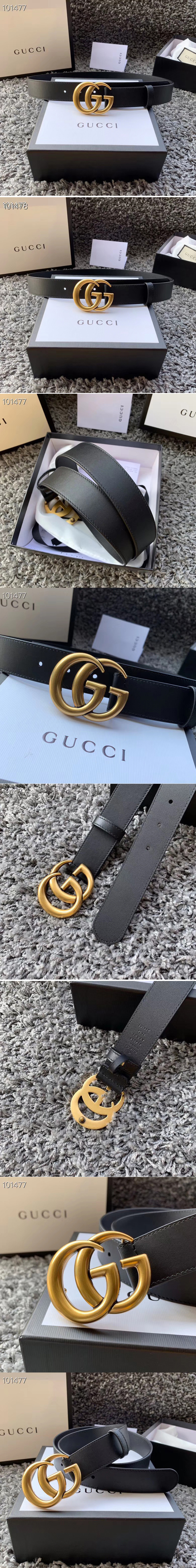 Replica Men's Gucci 414516 35mm Leather belt with Gold Double G buckle in Black Leather