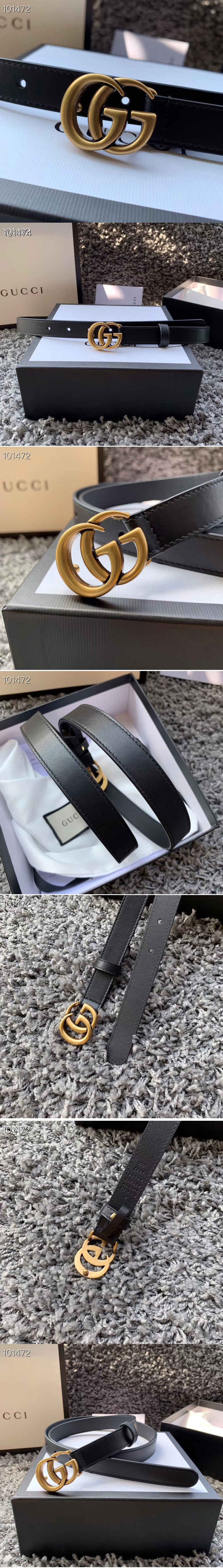 Replica Women's Gucci 409417 20mm Leather belt with Gold Double G buckle in Black Leather
