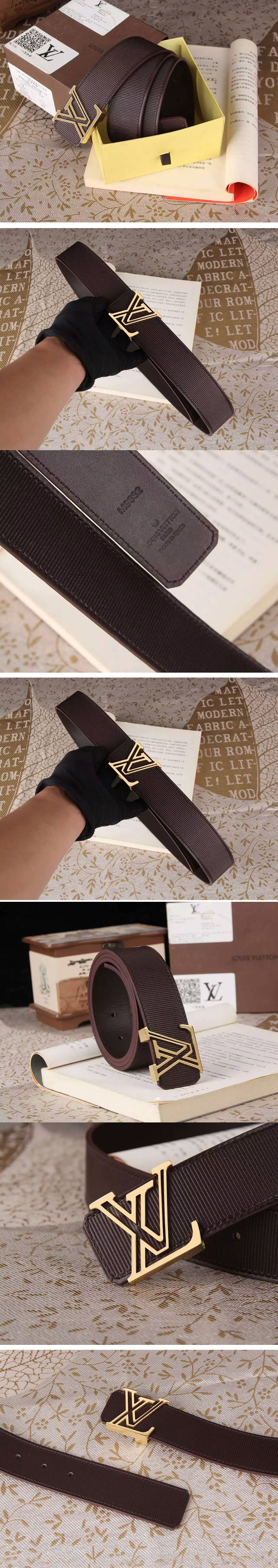 Replica Louis Vuitton Epi Leather Brown Belts With Gold Buckle
