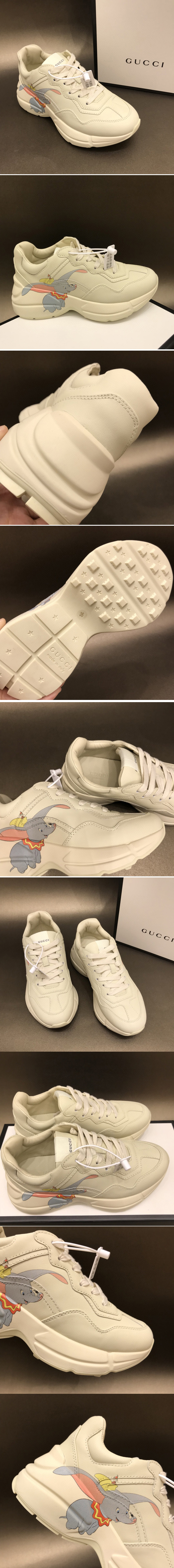 Replica Women and Men Gucci Rhyton Dumbo Sneakers in White Leather