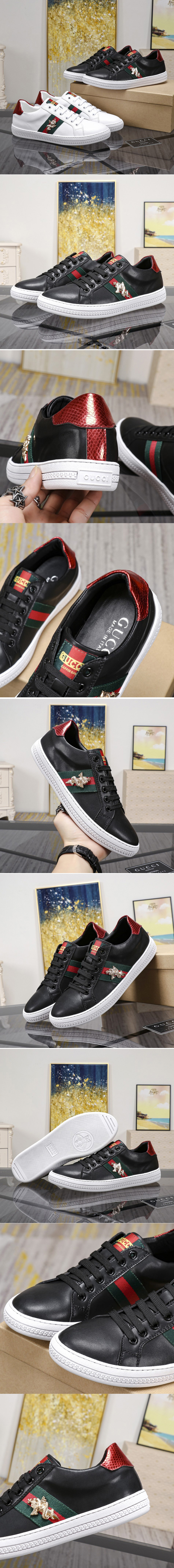 Replica Men's Gucci Ace embroidered sneaker Black Leather with web