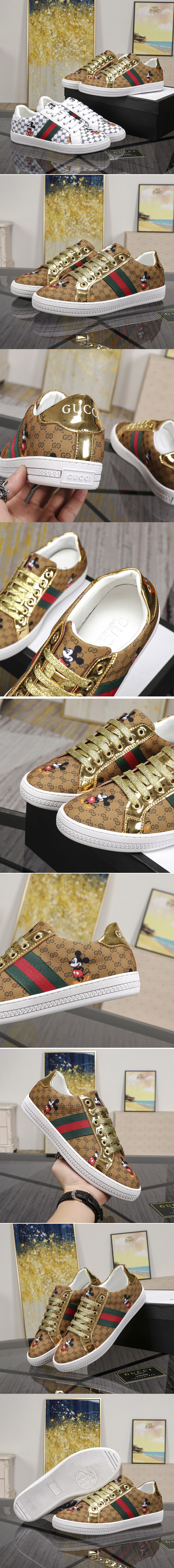 Replica Men's GG Disney x Gucci Ace sneaker Beige/ebony mini GG Supreme canvas with Mickey Mouse print