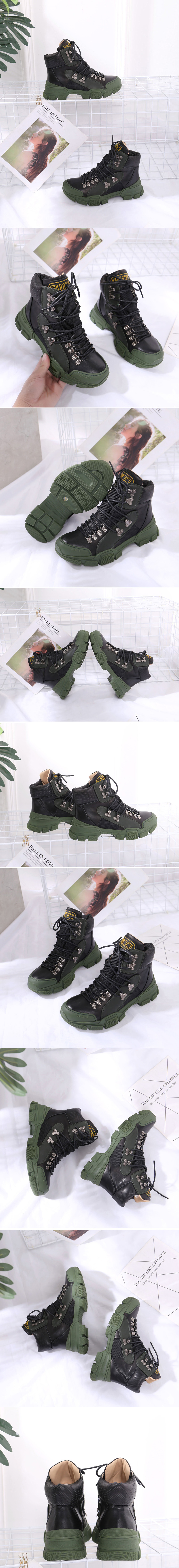 Replica Mens/Womens Gucci Flashtrek sneaker Green and Black Leather