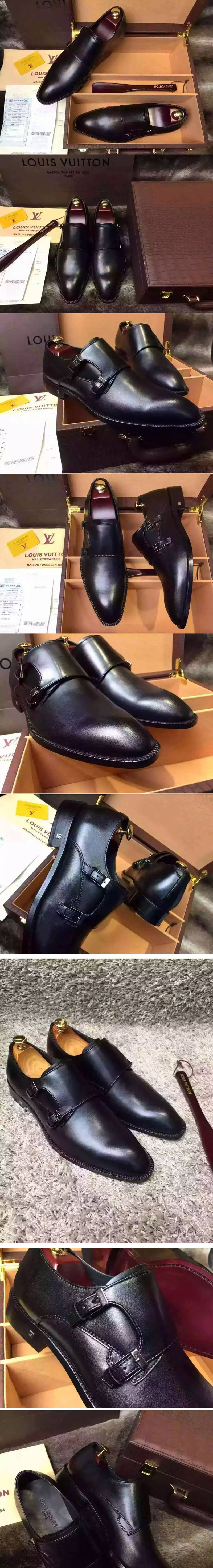Replica Louis Vuitton Black Top Quality Leather Shoes With Boxes