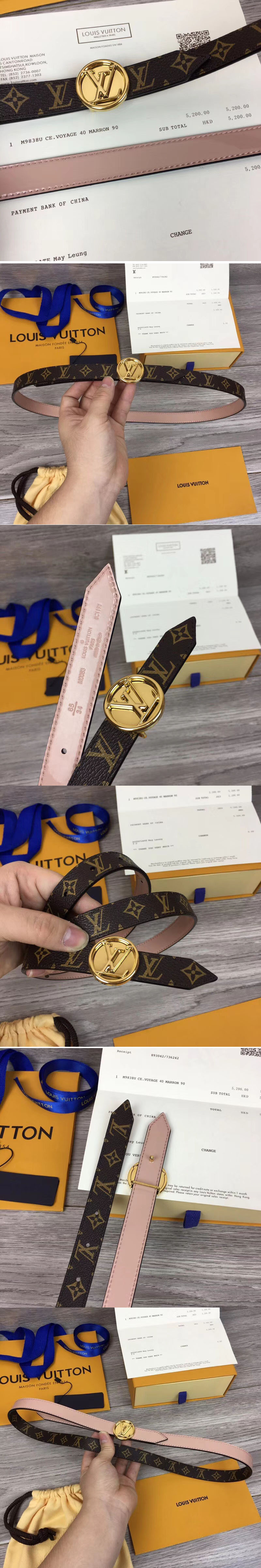 Replica Louis Vuitton M0083U Womens LV Circle 20mm Reversible Belt Monogram Canvas Gold Buckle