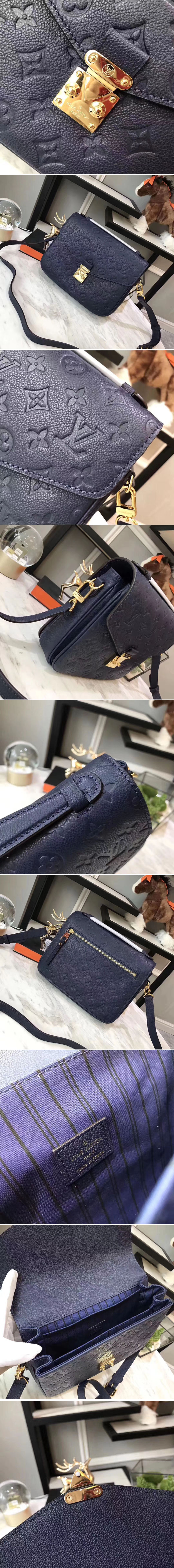 Replica Louis Vuitton M44071 Pochette Metis Monogram empreinte Leather Bags Blue