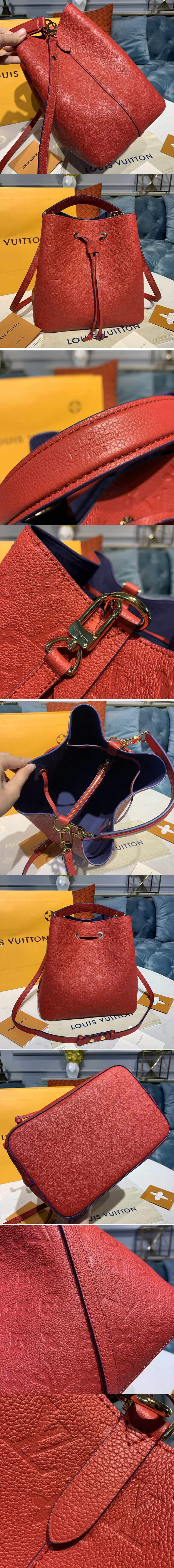 Replica Louis Vuitton M45306 LV Neonoe MM Bags in Navy Red Monogram Empreinte leather