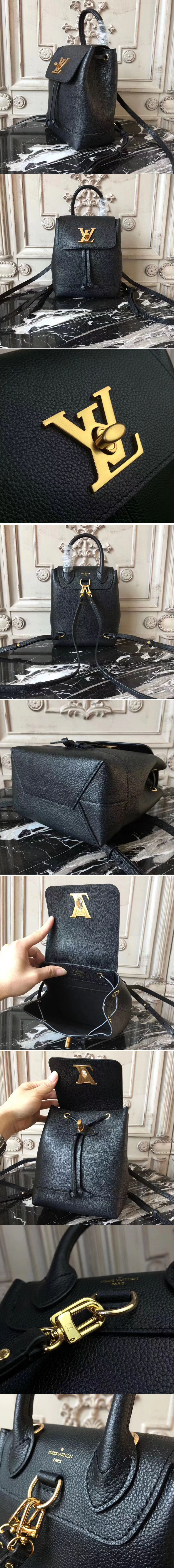 Replica Louis Vuitton M54573 lockme mini backpack Leather Black