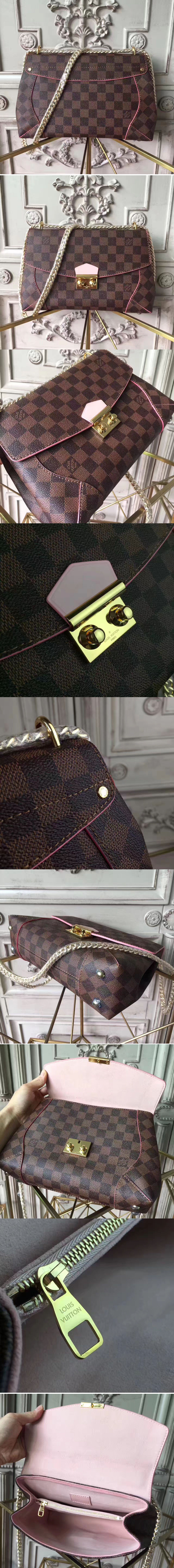 Replica Louis Vuitton N41597 Damier Ebene Canvas Caissa Clutch Bags Rose Ballerine 
