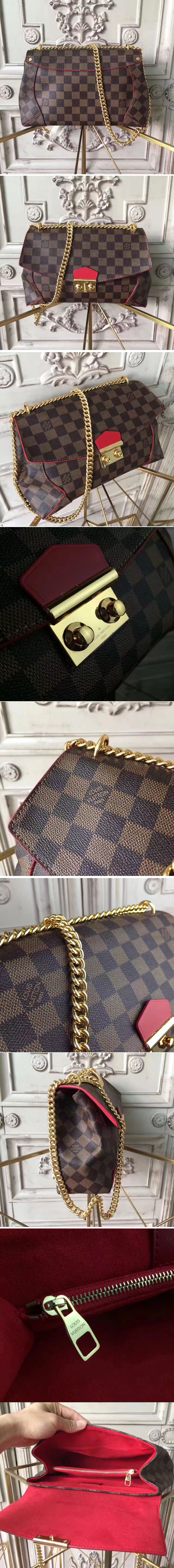 Replica Louis Vuitton N41597 Damier Ebene Canvas Caissa Clutch Bags Cherry