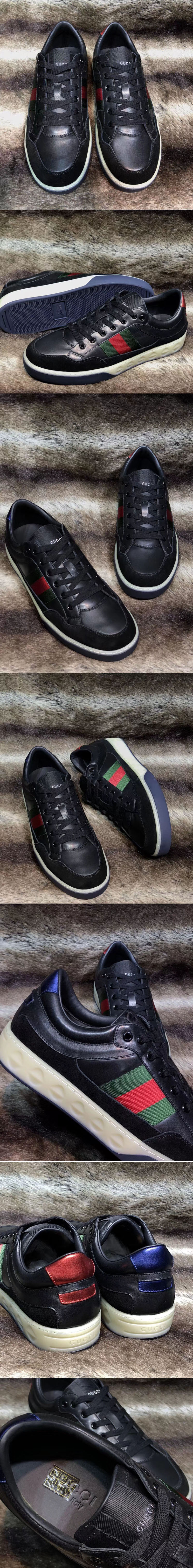 Replica Gucci 386750 Ace leather sneaker and shoes Black Leather